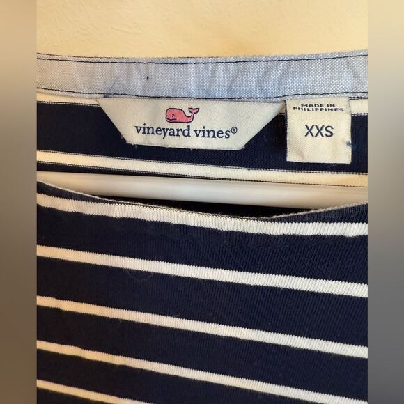 Vineyard Vines Navy and White Striped Knit Dress with Scalloped Hem Size XXS - Picture 5 of 6